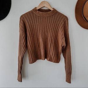 AMERICAN EAGLE | Brown Ribbed Cropped Sweater XS